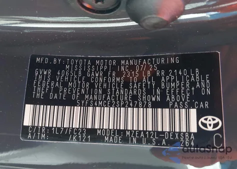 2025 Toyota Corolla Se from USA, damaged, VIN 5YFS4MCE2SP247878